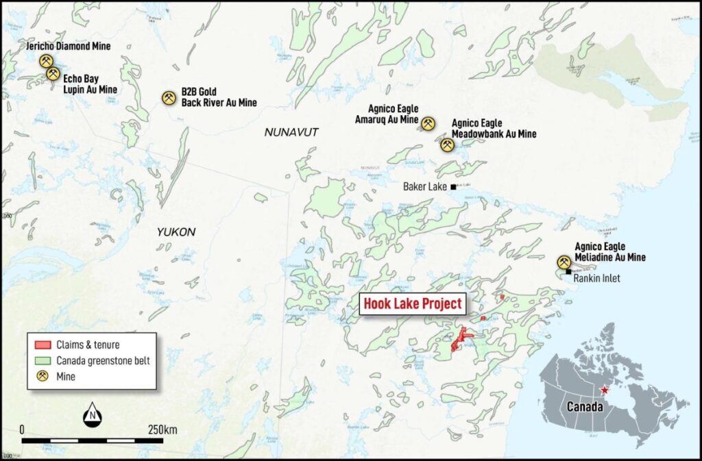 Hook Lake project location and nearby major mines.