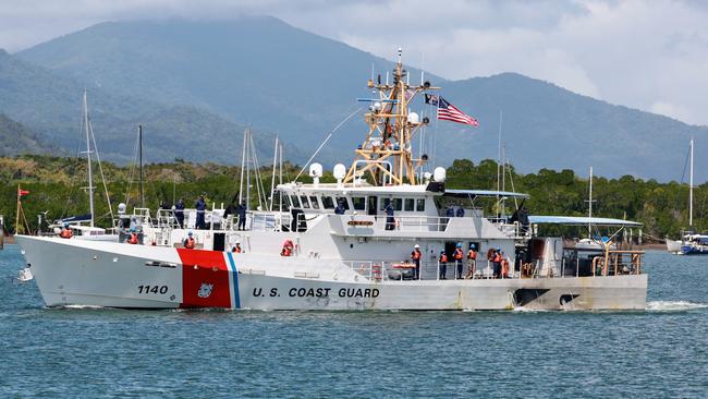 US Coast Guard sentinel class fast response cutter ship Oliver Henry departs the Cairns naval base HMAS Cairns, navigating Trinity Inlet and heading out towards the Coral Sea in September 2022. Picture: Brendan Radke