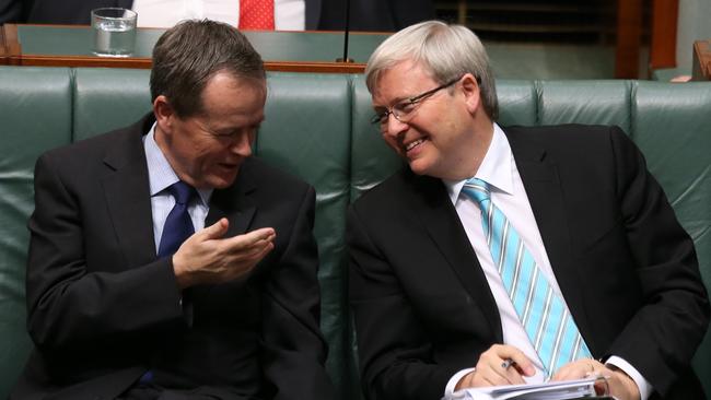 Bill Shorten and then prime minister Kevin Rudd in the House of Representatives Chamber in 2013.