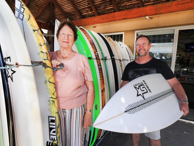 Lyn Smith and Stuart Smith at Stuart’s Broadbeach shop. Picture: Scott Powick.