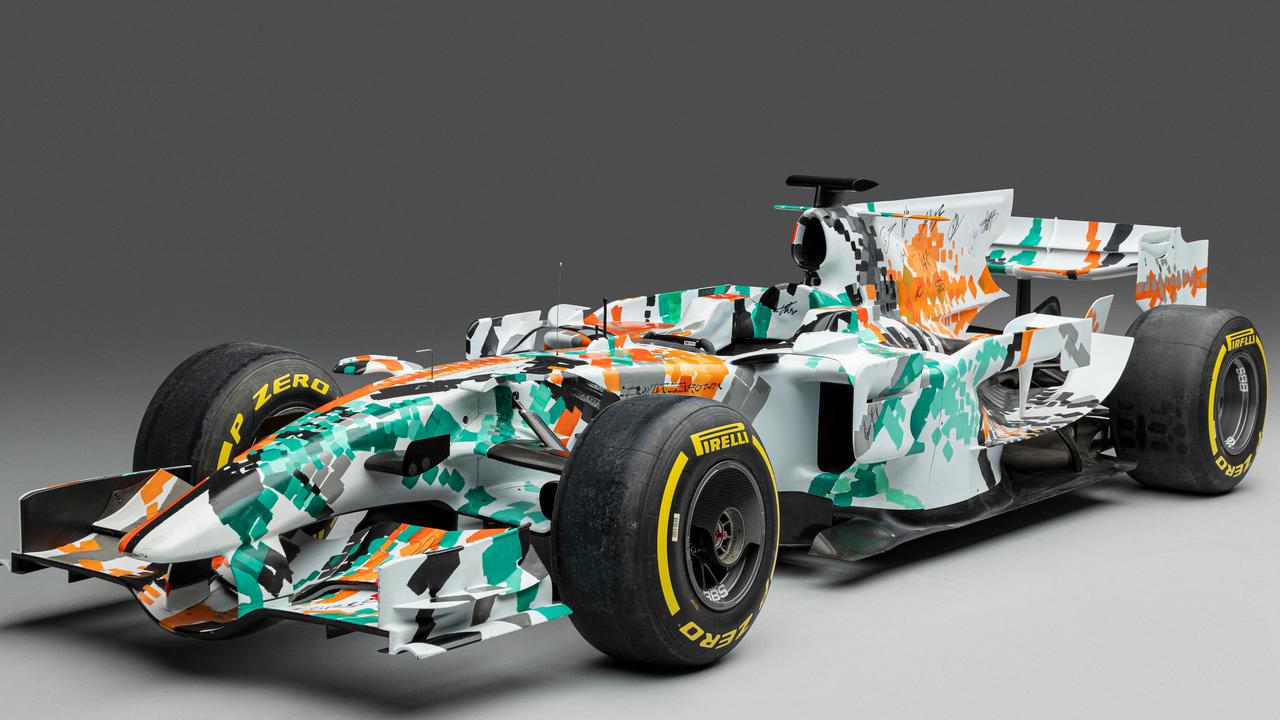 The 2008 Force India-Ferrari VJM01 Formula 1 racing single-seater has some notable signatures on its livery.