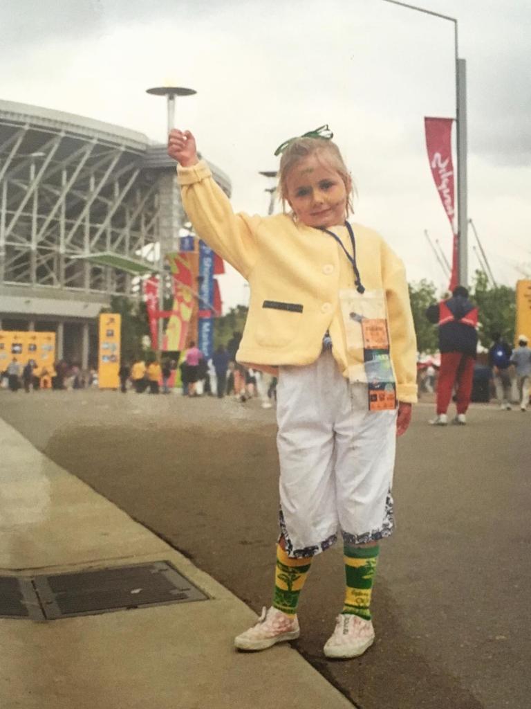 The viral photo of Bronte Halligan at four years old at the Sydney 2000 Olympic games.