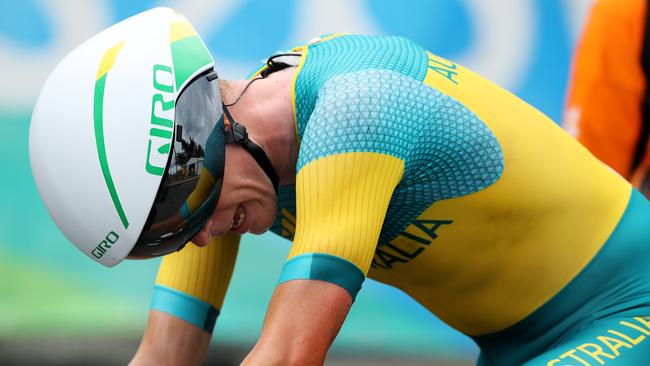 An unhappy Australian Rohan Dennis finishes the Rio 2016 Olympic road cycling Men's Individual Time Trial at Pontal. Pics Adam Head