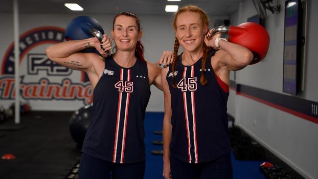 F45 Training Townsville Central gym owner Kelly Kennedy and Maddie Moon on Tuesday. Picture: Evan Morgan