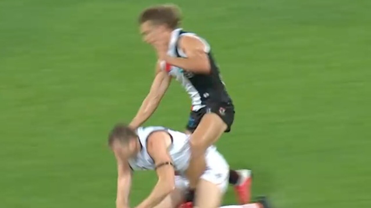 Heath Shaw's sliding action had Nick Riewoldt irked.
