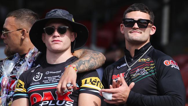 SYDNEY, AUSTRALIA : Newswire Photos OCTOBER 02 2023:Penrith Panthers Team members Celebrate with their fans at the Blue Bet Stadium in Penrith after their NRL Grand Final Win last night in Sydney. Photo by:NCA Newswire / Gaye Gerard