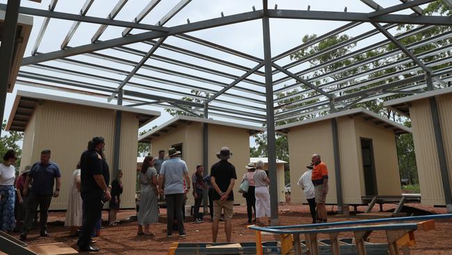 Territory leaders, politicians and bureaucrats on a site tour of the Anindilyakwa Healing Centre, Groote Eylandt on Friday February 2. Picture: Zizi Averill