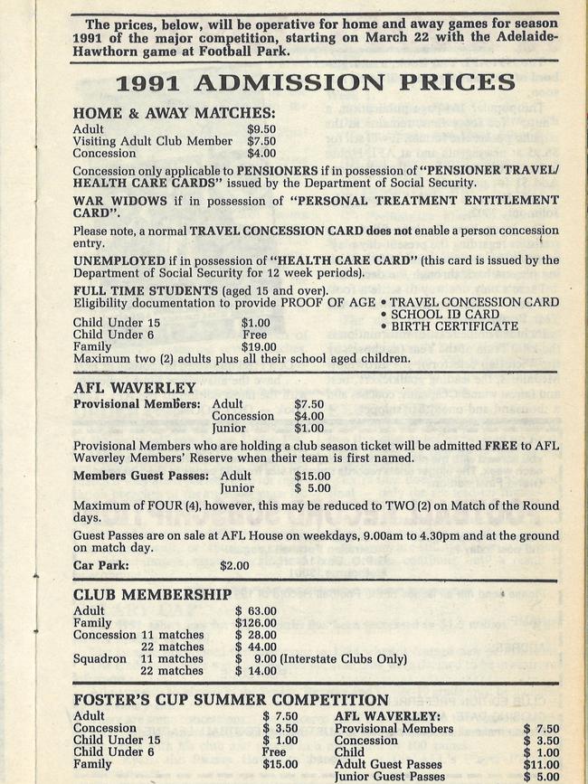 1991 admission prices. Picture: Football Record