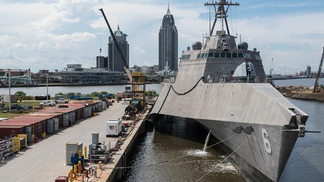 The recently completed Australian designed US Navy LittoralCombat Ship USS Jackson a Littoral combat ship built at the Austal USA shipyards in Mobile, Alabama, USA.