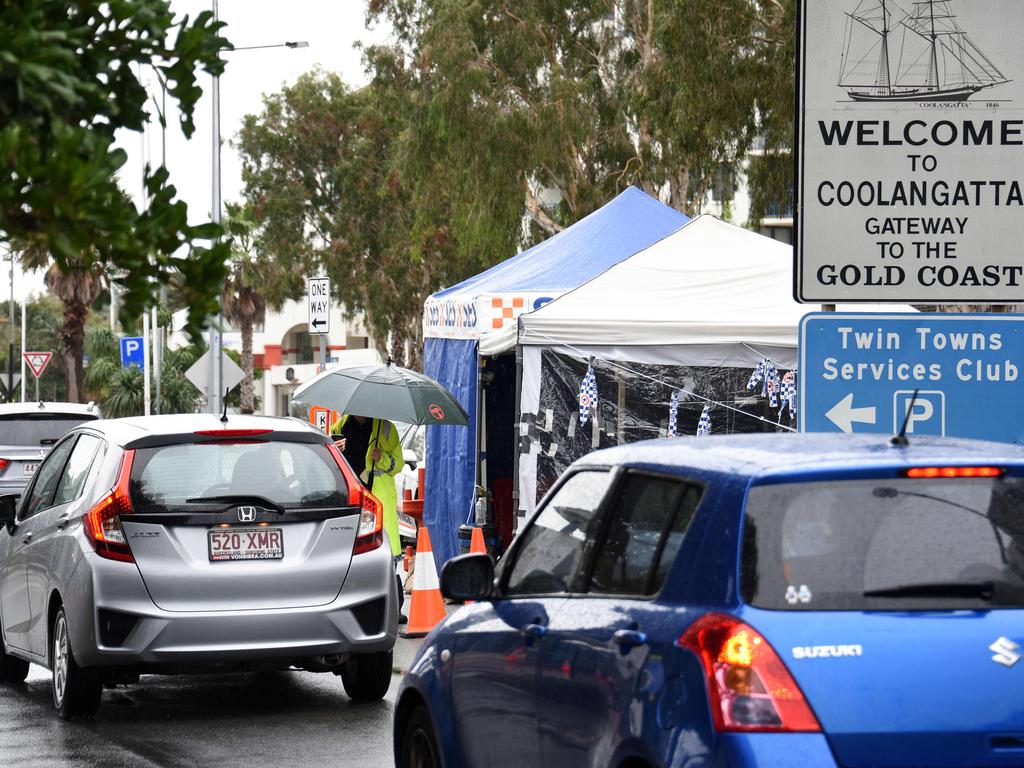 The checkpoint at the Queensland-NSW border is causing lengthy delays for locals. Picture: Steve Holland