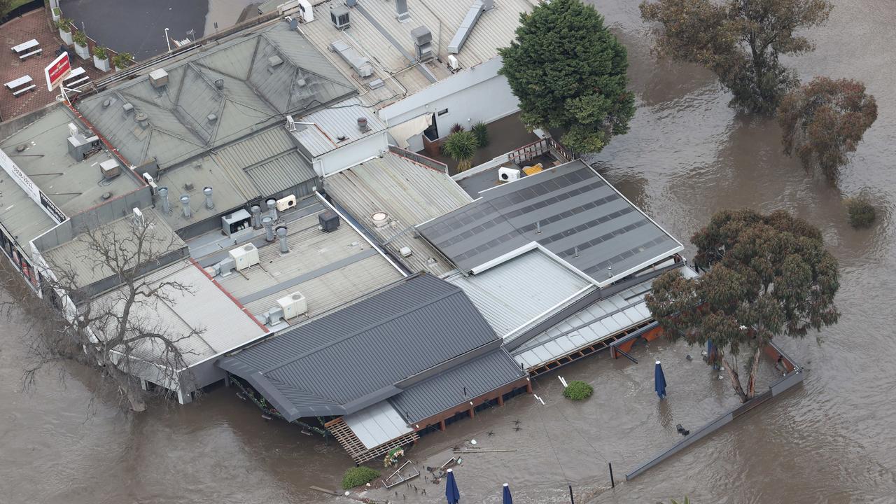 Aerial photos of floodwaters in Maribyrnong homes and streets. Picture: David Caird