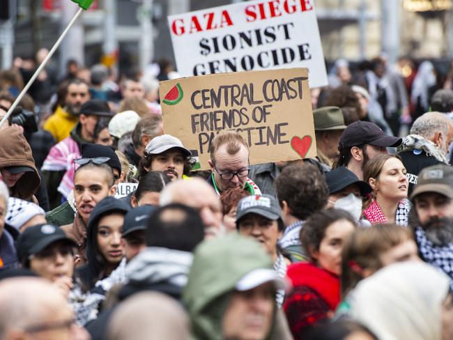 Pro-Palestine protestors outside the Labor Party Conference at Sydney Town Hall. Picture: NewsWire