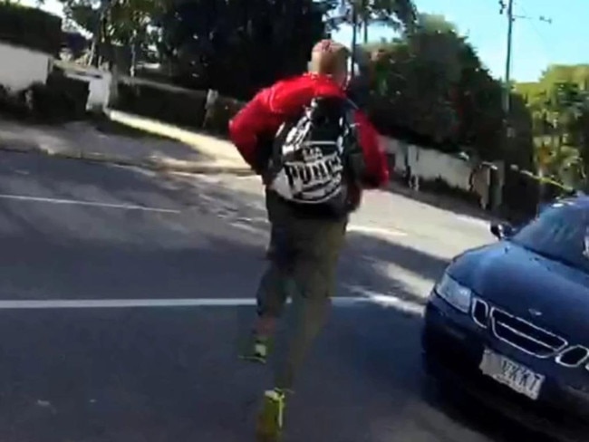 Allen David Bird flees from police at the scene of a carjacking in Newstead. Picture: Queensland Police