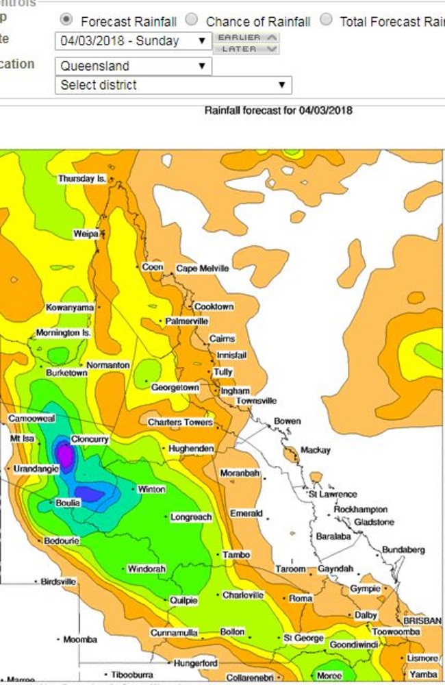 Bureau of Meteorology computer-modelled rainfall forecast