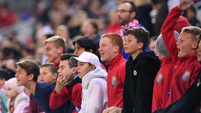 Knights fans watch on at Cbus Stadium on Tuesday night. Picture: Dave Hunt/AAP