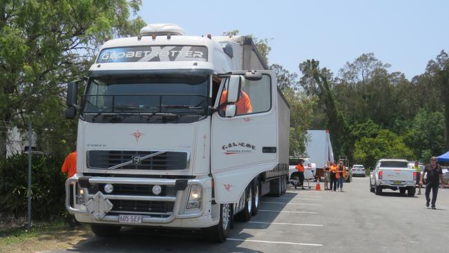 One of the Neave's transport semi trailesr ready to head to the NSW South Coast laden with donated items loaded at the Chinderah Bushfire Donation drop off point.