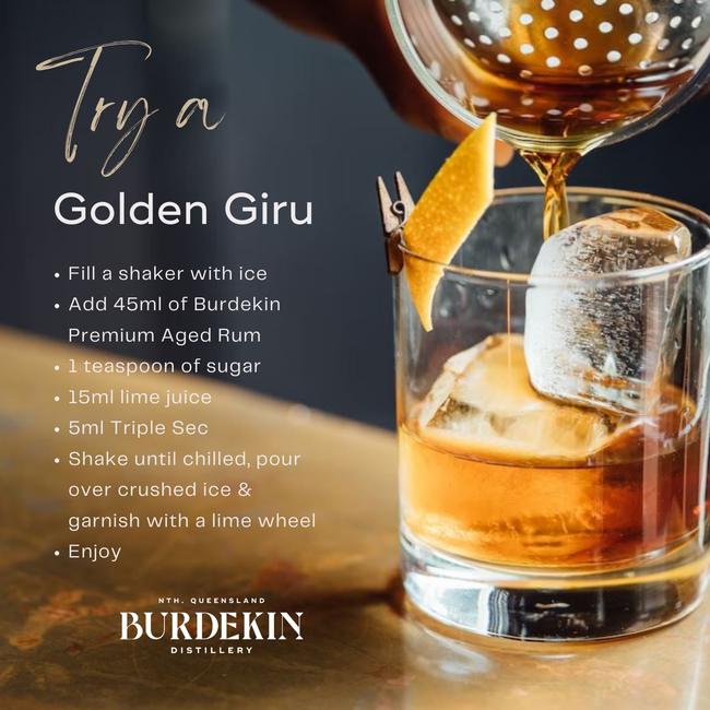 North Queensland Burdekin Distillery director Anthony Duggan said he could not wait to get Burdekin Rum’s first ever Premium Aged Rum in the hands of local bartenders to see what they could create. Pictured is a recipe for a Golden Giru. Picture: Supplied