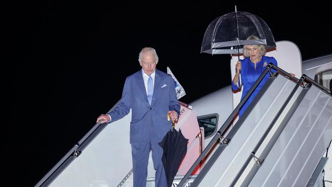 King Charles and Queen Camilla touched down in Sydney on Friday night. Picture: NewsWire / Pool / Brook Mitchell