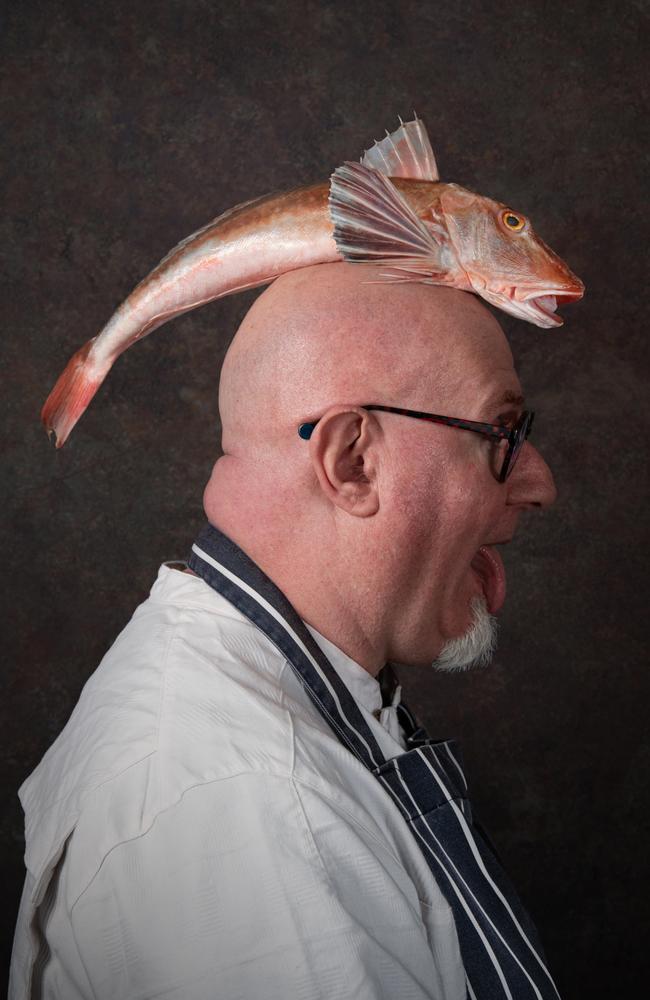 They say that fish is good for the brain, and with Bald Chef Nick prepping a gurnard for a photo shoot it was an ideal opportunity to test this out. Nick had asked for a creative chef shot for his highly anticipated cookbook and agreed to the somewhat random idea with his usual beaming smile. Picture: Daisy May Defined/Pink Lady® Food Photographer of the Year