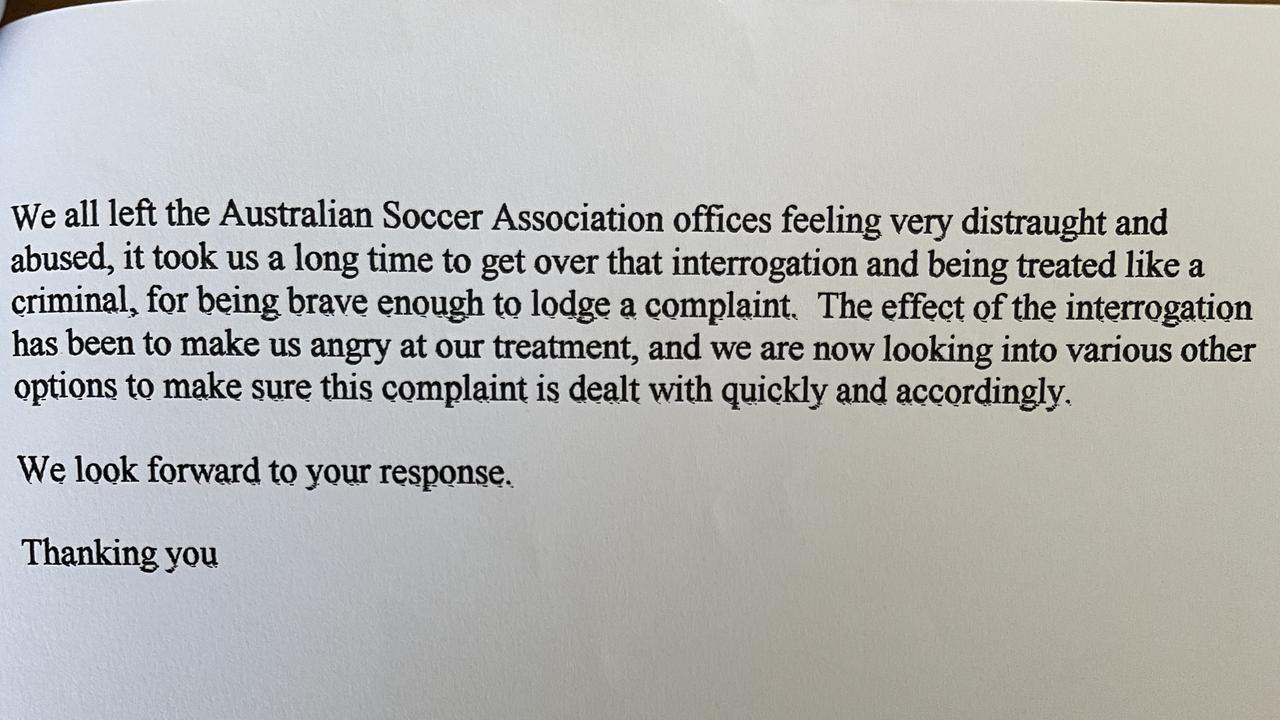 Letter of complaint to the FA detailing abuse