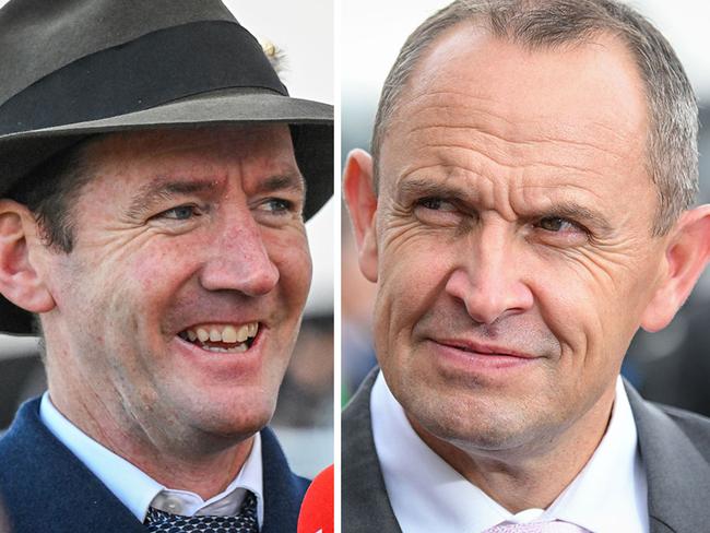 Champion trainers Ciaron Maher (left) and Chris Waller.