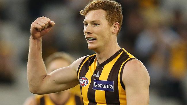 Can Tim O’Brien step up and be the long-term replacement for Jarryd Roughead? Picture: Michael Klein