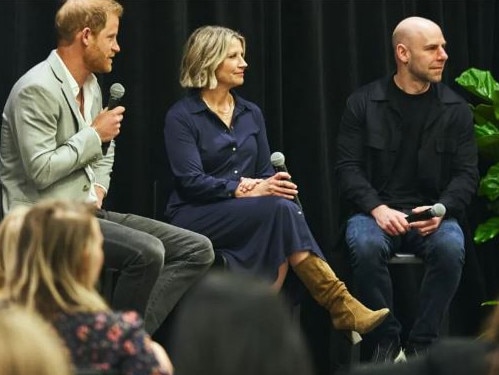 Prince Harry speaking at the BetterUp event in San Franscisco. Picture: Supplied