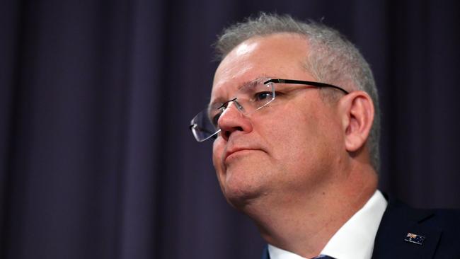 Prime Minister Scott Morrison at a press conference. Picture: AAP