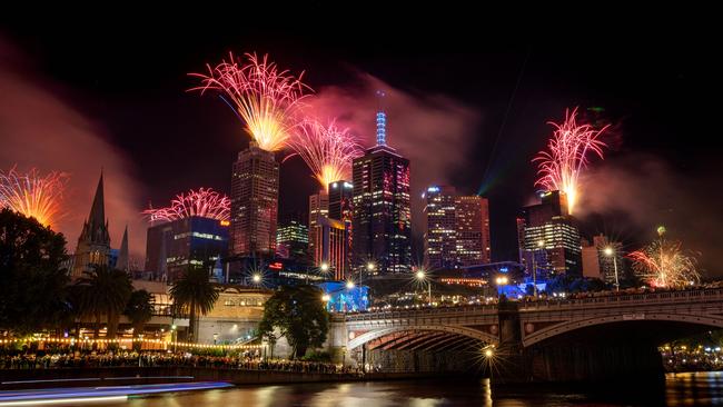 Fireworks explode as the clock strikes midnight. Picture: Mark Stewart