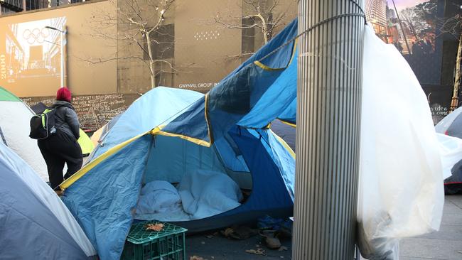 Gladys Berejiklian and Sydney Mayor Clover Moore have accused one another of inaction over the tent city. Picture: Toby Zerna