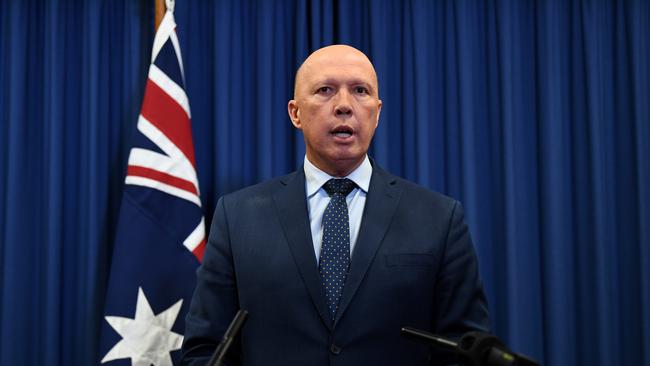 Home Affairs Minister Peter Dutton issued a broadside against Facebook last week for moving to expand end-to-end encryption by default across all its platforms, including Messenger and Instagram. Picture: NCA NewsWire / Dan Peled