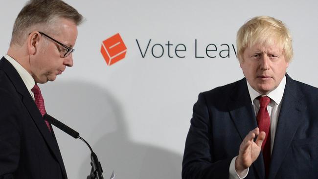 Tory leadership contenders Michael Gove and Boris Johnson have now embraced leaving the EU with or without a deal. Picture: AFP.