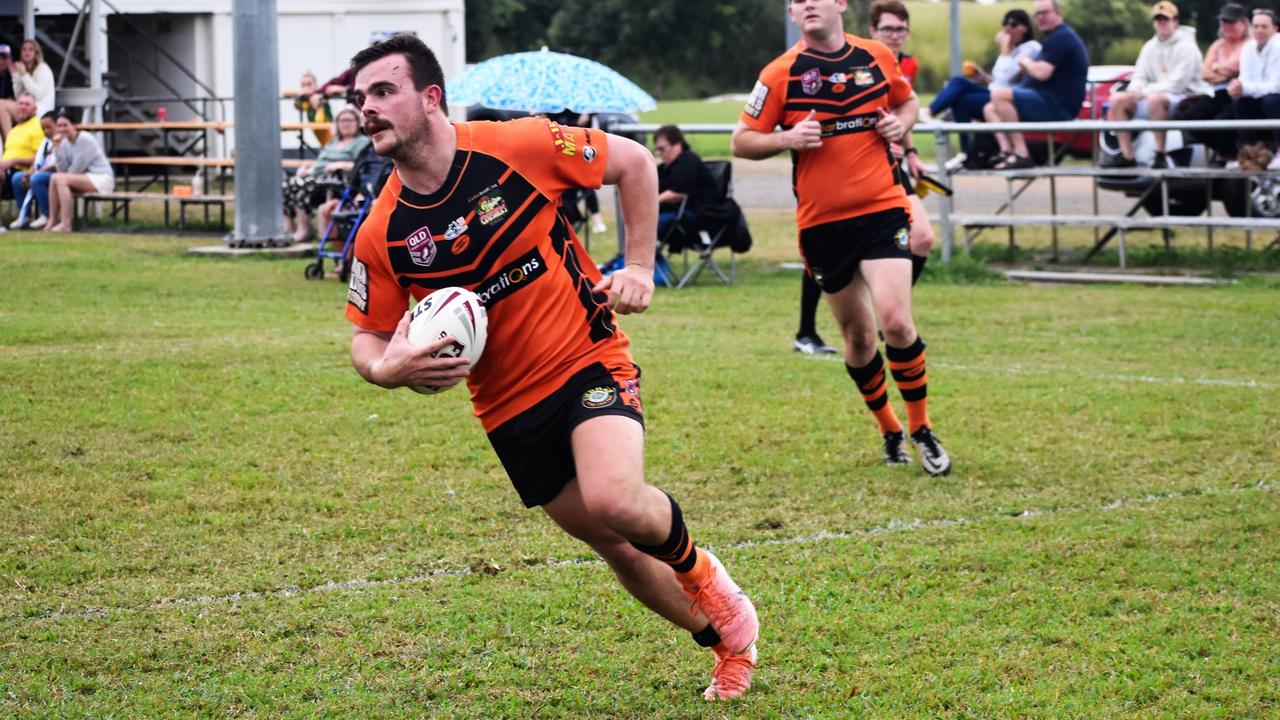 Lindsey Kirk crosses over. The Herbert River Crushers Rugby League Club A-Grade side beat the Western Lions of Townsville 36-16 in Ingham on Sunday. Photograph: Cameron Bates