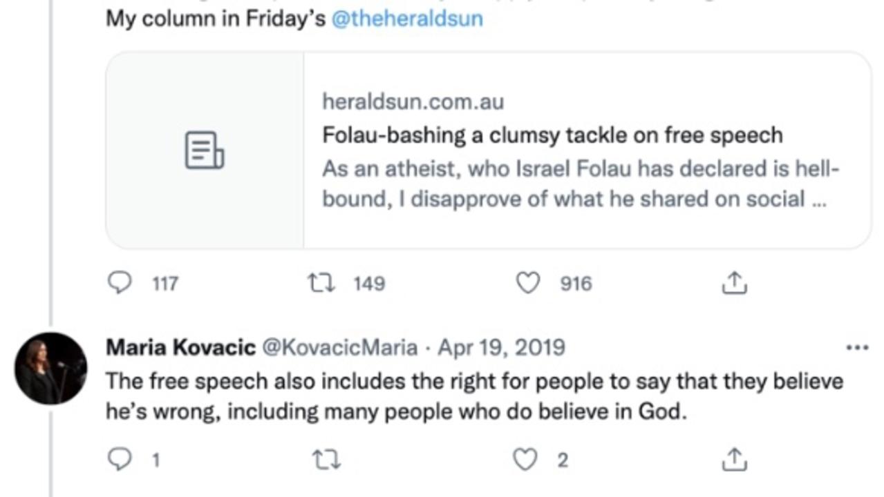 Maria Kovacic also zeroed in on Israel Folau.