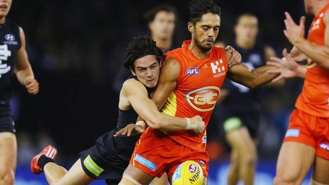 Zac Fisher produced this stunning tackle on Aaron Hall. Picture: Getty Images