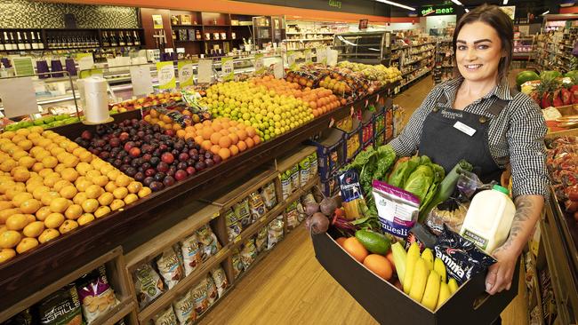 Tash Cowen of Salamanca Fresh with a selection of fresh produce and groceries. Picture: CHRIS KIDD