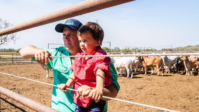 ‘Everybody in our industry needs closure’: Hamish Brett with son Stirling, 5. Picture: Helen Orr