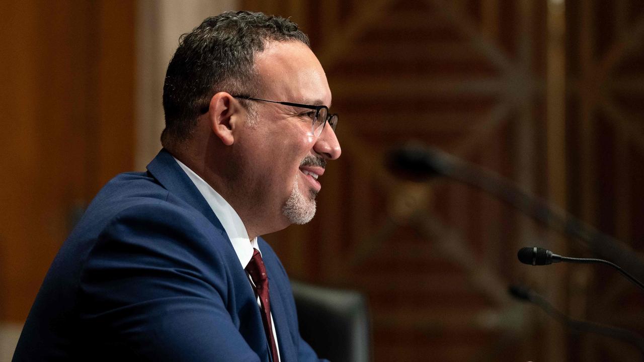 US Education Secretary nominee Miguel Cardona was questioned over the executive order during his confirmation hearing. Picture: Anna Moneymaker/AFP