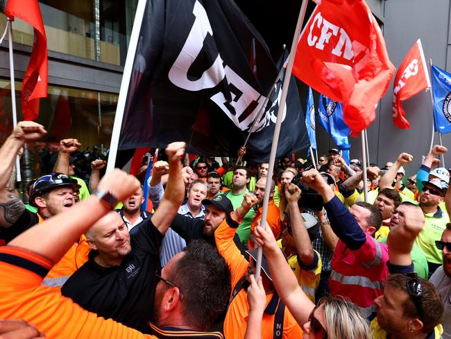 CFMEU members at a protest in Brisbane’s inner city