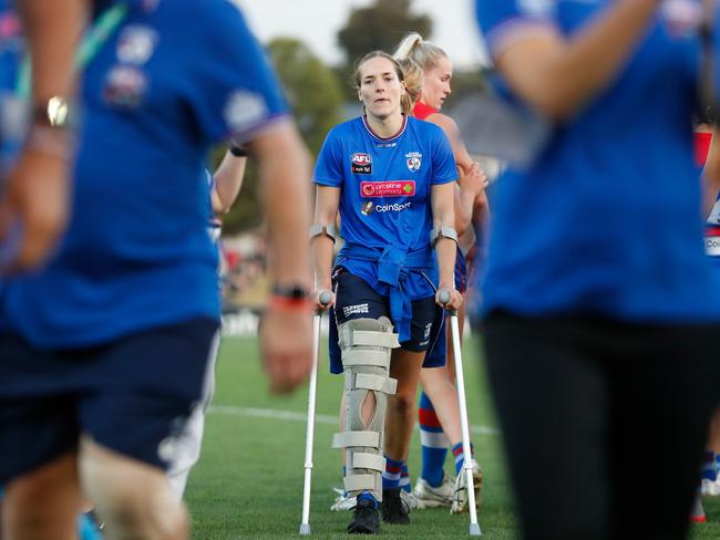 The Bulldog’s injury would make her ineligible to play in the upcoming season, with any move likely to occur in the AFLW trade season. Picture: Michael Willson/AFL Photos via Getty Images