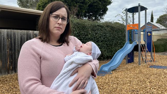 New mum Sara with baby son George, who has battled RSV. Picture: Natalie Vikhrov