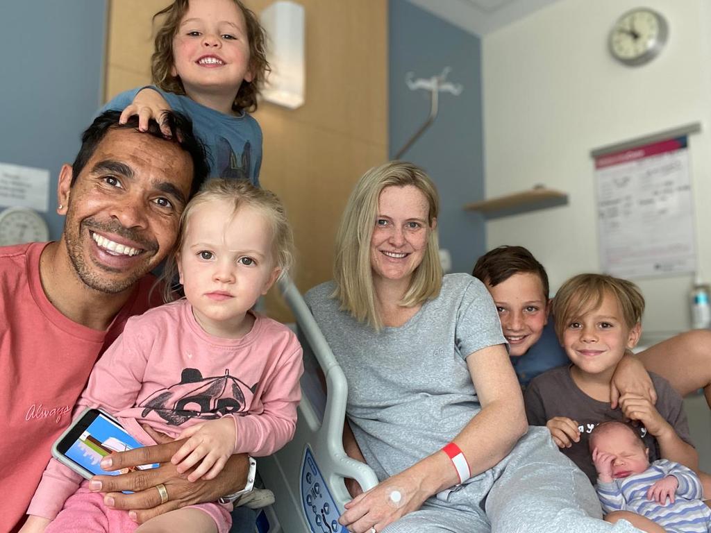 Eddie Betts and wife and co-producer Anna Scullie with children Lewis, Billy, Alice, Maggie and Sonny. Picture: Instagram