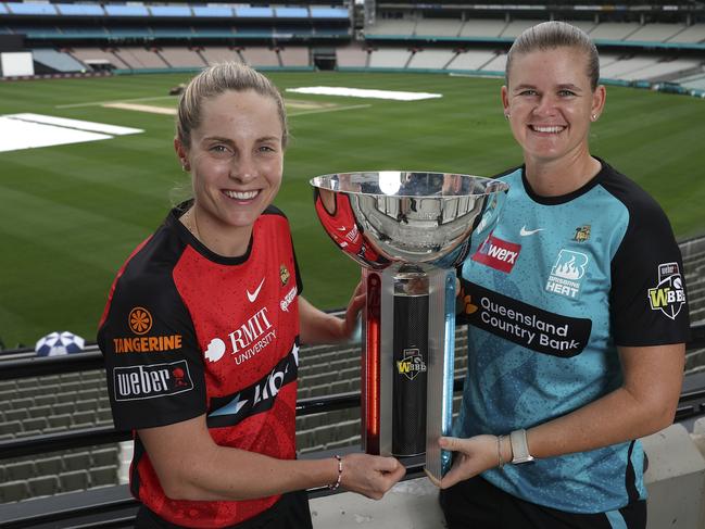 Renegades captain Sophie Molineux (left) and her Heat counterpart Jess Jonassen are ready for Sunday’s WBBL decider at the MCG. Picture: Martin Keep/Getty Images for Cricket Australia