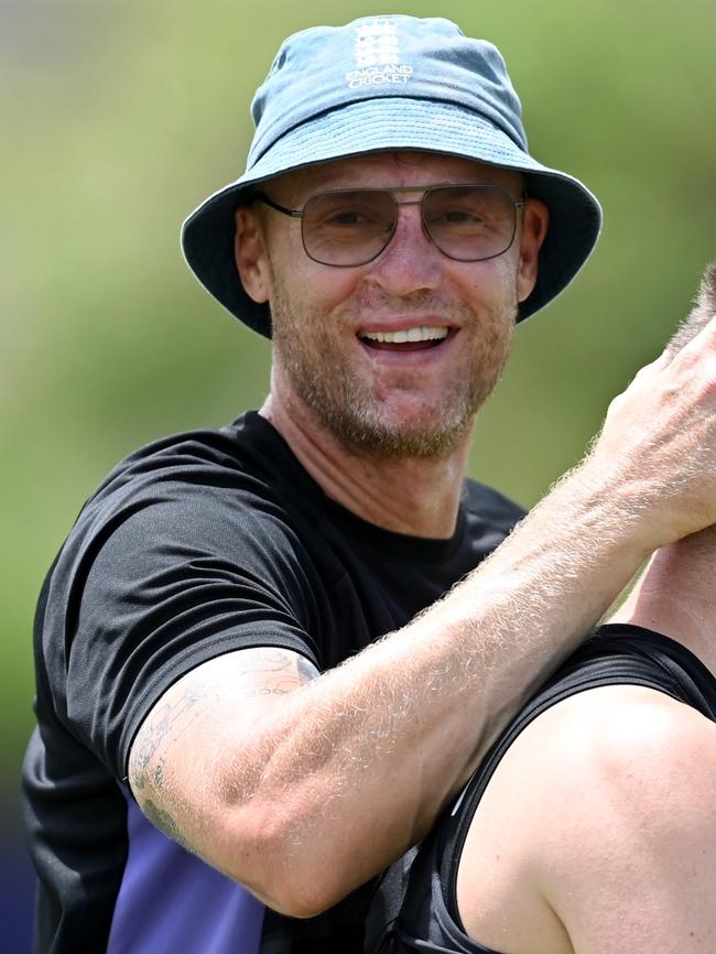 Flintoff with the England team at the T20 World Cup. Photo by Gareth Copley/Getty Images