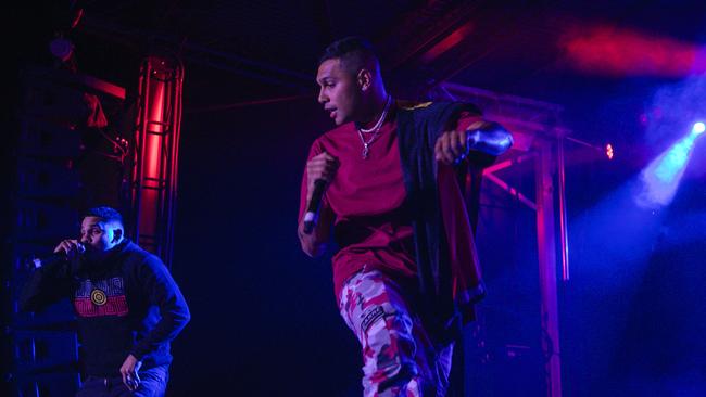 Darwin Hip Hop Artist J“ Milla performs at the annual Barunga Festival. Picture: NewsWire / Glenn Campbell