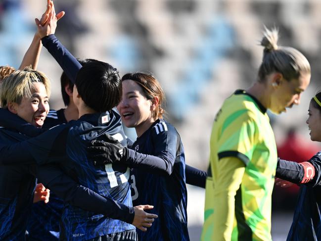 HOUSTON, TEXAS - FEBRUARY 20: MinaÃÂ Tanaka #11 of Japan celebrates the team's second goal against Australia in the first half during the 2025 SheBelieves Cup at Shell Energy Stadium on February 20, 2025 in Houston, Texas. (Photo by Jack Gorman/Getty Images)