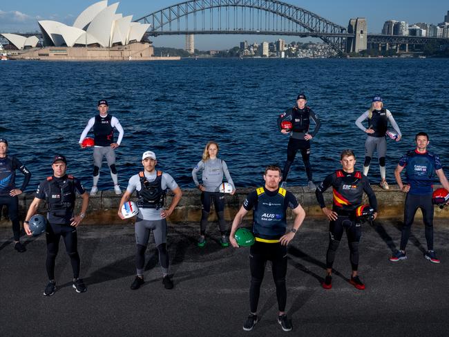 As the Australia Sail Grand Prix returns to Sydney Harbour, the drivers and athletes assemble for a group photo from the Royal Botanic Gardens on Mrs Macquaries Point overlooking the Sydney Opera House and Sydney Harbour Bridge. Three-time SailGP champion and current Season 4 league leader Tom Slingsby, driver of Australia SailGP Team, stands alongside this weekend’s star-studded crew lineup of Nathan Outteridge, interim driver of New Zealand SailGP Team, Sebastien Schneiter, driver of Switzerland SailGP Team, Phil Robertson, driver of Canada SailGP Team, Quentin Delapierre, driver of France SailGP Team, Anna Barth, strategist of Germany SailGP Team, Nicolai Sehested, driver of ROCKWOOL Denmark SailGP Team, Diego Botin, driver of Spain SailGP Team, Anna Weis, strategist of USA SailGP Team, and Giles Scott, driver of Emirates Great Britain SailGP Team. Racing takes place in Sydney Harbour this weekend of the Saturday 24th and Sunday 25th February between 4pm and 5.30pm. (Editor’s Note: Image has been digitally retouched). Friday 23rd February 2024. Photo: Bob Martin for SailGP. Handout image supplied by SailGP