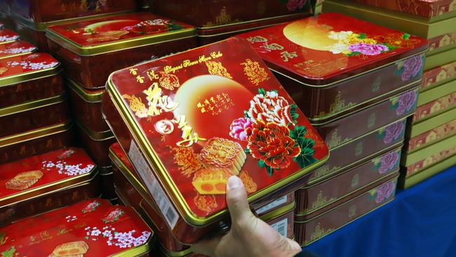 Tins of mooncakes at Market City. Picture: Jenifer Jagielski