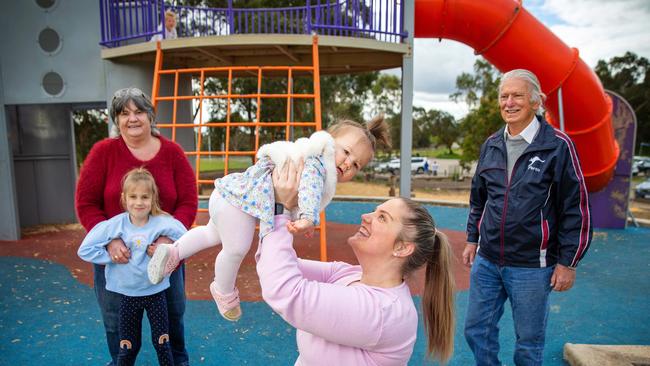 Julia Ellingsen from Rowville hasn't been able to see her parents Shirley and Peter who live in Doreen since June when the 5km rule came into place. Picture: Mark Stewart