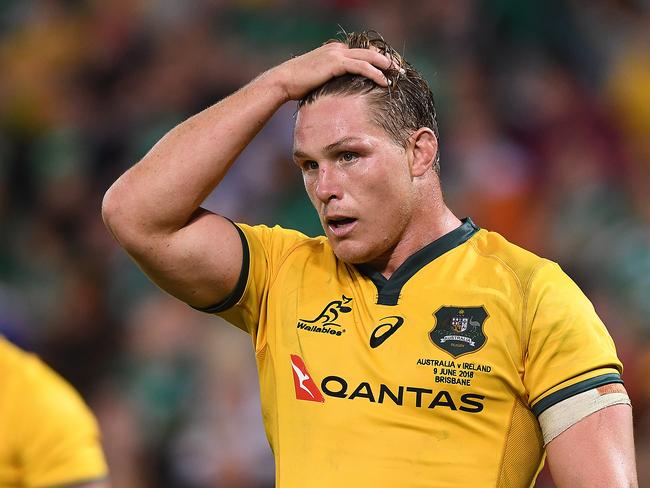 Wallabies captain Michael Hooper was dumped on his head. Pic: AAP